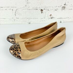 J. Crew Anya Patent Leopard Brown Leather Hidden Wedge Ballet Slip On Flats 7.5